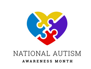 National Autism Awareness Month. illustration with jigsaw puzzle heart