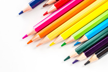 Color pencils isolated on white background.Close up.