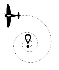 Airplane line vector icon of air plane path flight route with start point and dash line trace