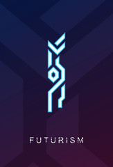 Abstract geometric technological logo sign. Si-Fi Futurism vertical poster. Futurism altered text.