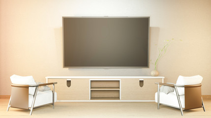 TV cabinet and display japanese interior of living room. 3d rendering
