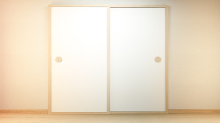 Door on wall empty background Japanese style. 3D rendering