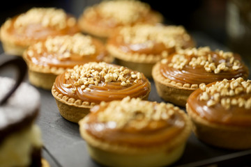 close up of caramel tartlets