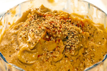  Lentil humus surrounded by white background