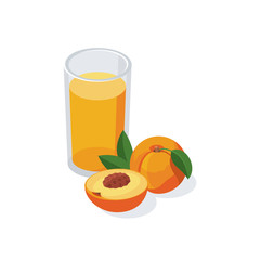 Peach apricot glass of juice lemonade vector 3d isometric, color web icon, new flat style. Creative illustration design, idea for infographics.
