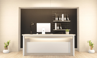 Fototapeta na wymiar Kitchen room scene mock up with wooden counter kitchen and decoration on white room hexagon tiles wall. 3D rendering