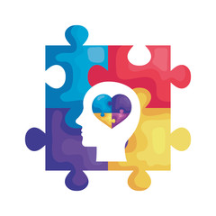 profile head with puzzle pieces vector illustration design