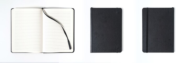 black notebook on white background with clipping path