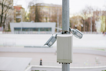 CCTV cameras on the street close-up. playground.