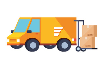 delivery service van with boxes isolated icon vector illustration design