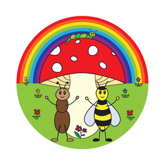 Background of funny cartoon insects. Illustration for kids. 