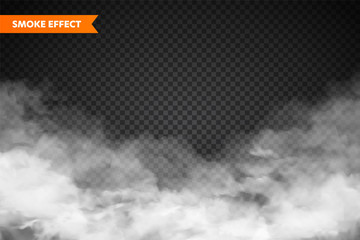  Realistic fog, mist effect. Smoke isolated on transparent background. Vector vapor in air, steam flow. Clouds. - obrazy, fototapety, plakaty