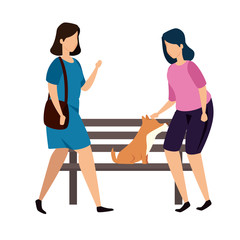 Obraz premium women with wooden chair of park and dog vector illustration design