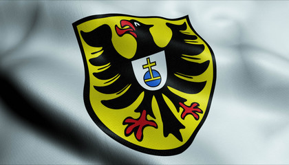 3D Waving Germany City Coat of Arms Flag of Neckargemund Closeup View