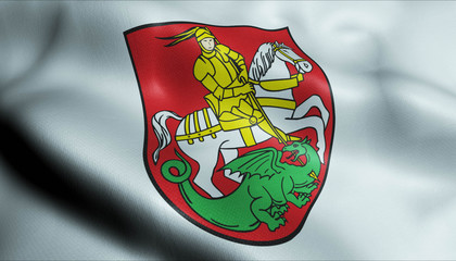 3D Waving Germany City Coat of Arms Flag of Mansfeld Closeup View