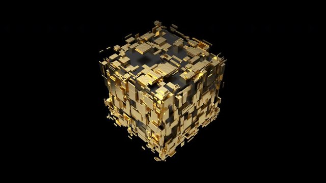 Cube Futuristic Scifi -Black and Gold- Seamless Loop 3D Rendering Motion Graphics