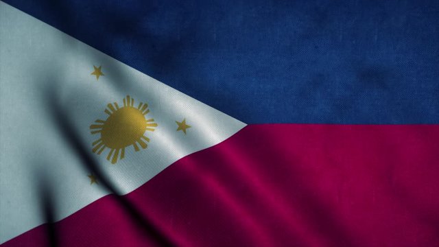 Philippines flag waving in the wind. National flag of Philippines. Sign of Philippines seamless loop animation. 4K
