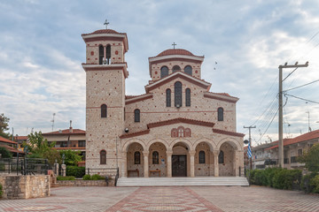 Kallithea, Greece - September 07,2019: Orthodox Church (in greek:ΑΓΙΟΣ ΠΑΝΤΕΛΕΗΜΩΝ) in Kallithea, Halkidiki.