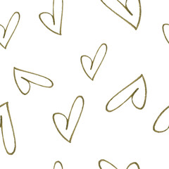 Watercolor seamless pattern of Golden hearts