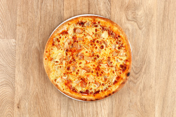 Margherita pizza with vegetables on a wooden background - basil - olives - kids meal pizza - for kids