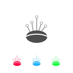 Pincushion with pins icon flat.