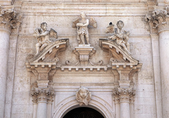 Sculptures above the entrance of Saint Blaise Church In Dubrovnik