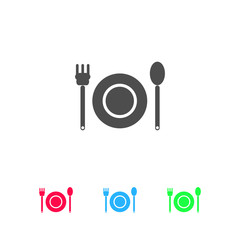 Plate with fork and spoon icon flat.