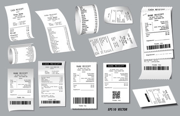set of register sale receipt or cash receipt printed on white paper concept. eps 10 vector, easy to modify