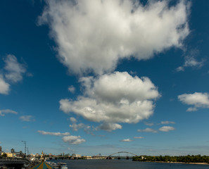 Fototapeta na wymiar blue sky and white clouds over Dnieper river, Kiev, Ukraine