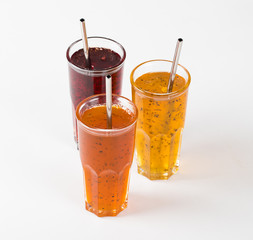 Herbal fruit berry cocktail, pineapple with Basil, pomegranate with mint, sea buckthorn with oregano