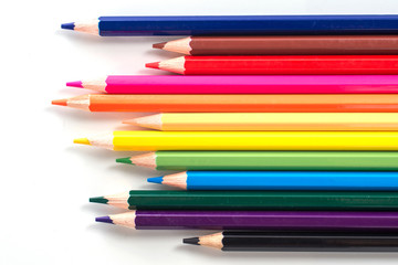 Color pencils isolated on white background.Close up.