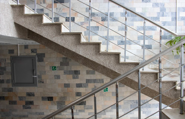 Close up and details of railing and stairs of a modern building