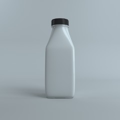 Milk glass bottle  isolated on light gray background. Mock up milk bottle good for presentation of milk labels. Realistic empty full glass bottle. 3D rendering. 3D Mock up for your design. 