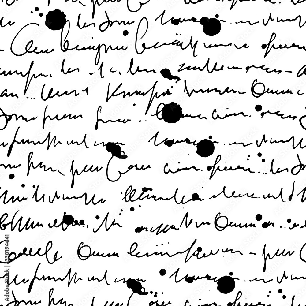 Poster abstract text seamless pattern, imitation of script, hand drawn ink vector letters, handwritten scri