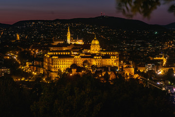 Obraz premium Castillo de Buda de noche , Budapest, Hungría