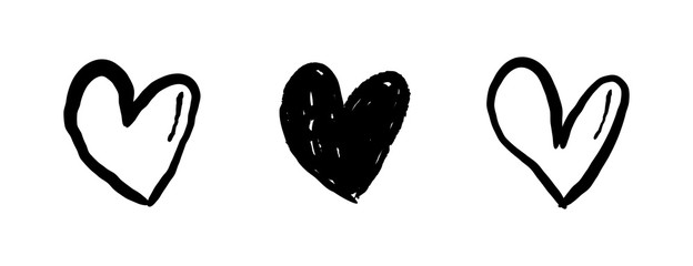 Hand drawn hearts. Heart doodle illustrations. Romance and love sketchy drawings.