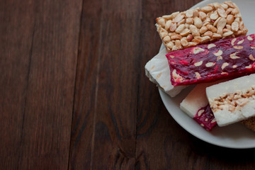 Oriental sweets from Egypt on a wooden background