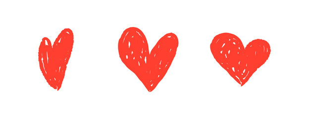 Hand drawn hearts. Heart doodle illustrations. Romance and love sketchy drawings.