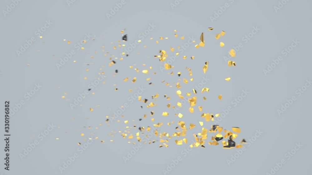 Aufkleber destroyed black font isolated on gray background with golden fragments. shattered bold numbers with 