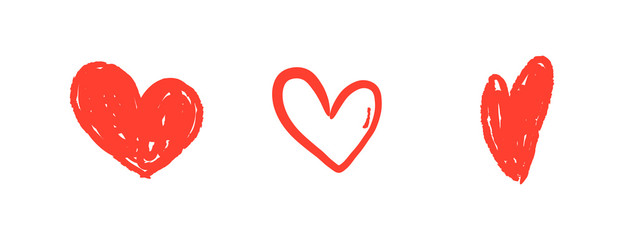 Hand drawn hearts. Heart doodle illustrations. Romance and love sketchy drawings.