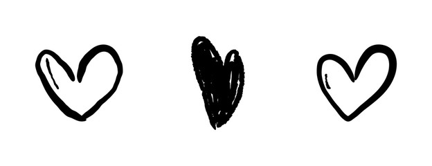 Hand drawn hearts. Heart doodle illustrations. Romance and love sketchy drawings.