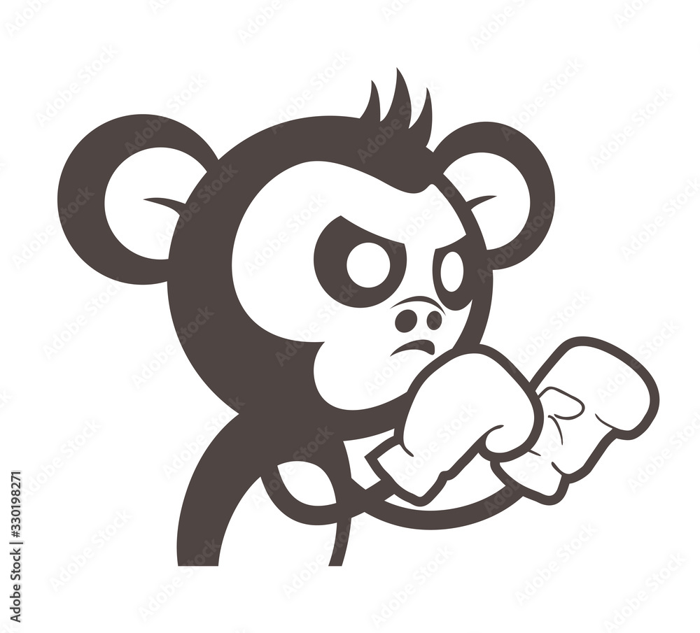 Wall mural design of monkey boxing draw