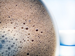 one cup of coffee, foam on