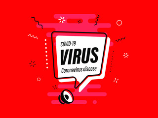 Quick Tips badge with Loudspeaker. Illustrations concept coronavirus COVID-19. Virus wuhan from China. Alert on Pandemia. 