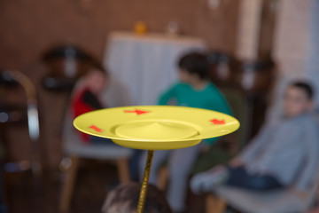 Fun with Spinning Plates .balancing a spinning plate. A collection of spinning pink plates .