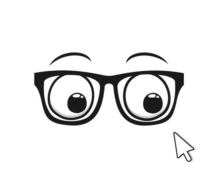 Design of eyes with glasses looking a arrow
