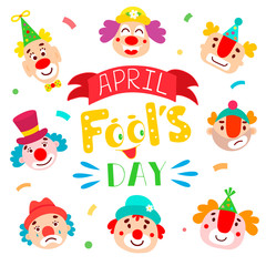 Fool's Day illustration concept with different clowns