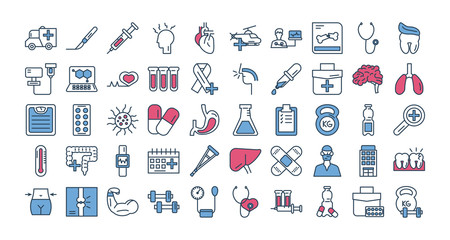 bundle of medical half line and color style set icons