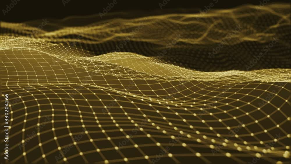Poster background abstract digital wave and light square particles in organic motion. wave of particles and