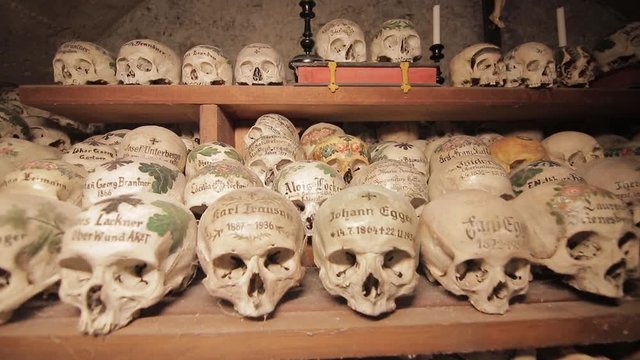 Hallstatt, Austria Skulls painted with names Hallstatt, Austria